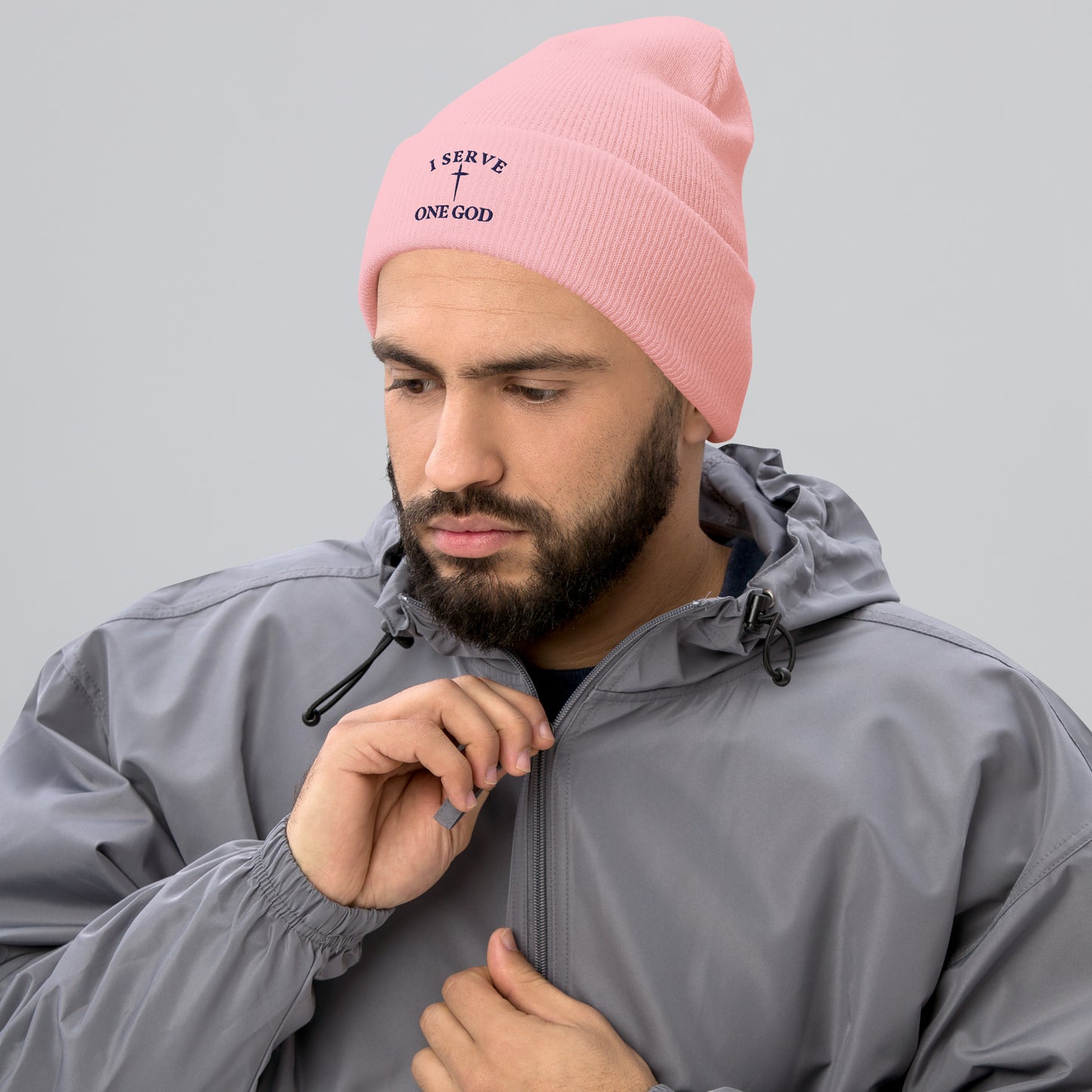 Blue Stitched Serve ONE GOD Cuffed Beanie