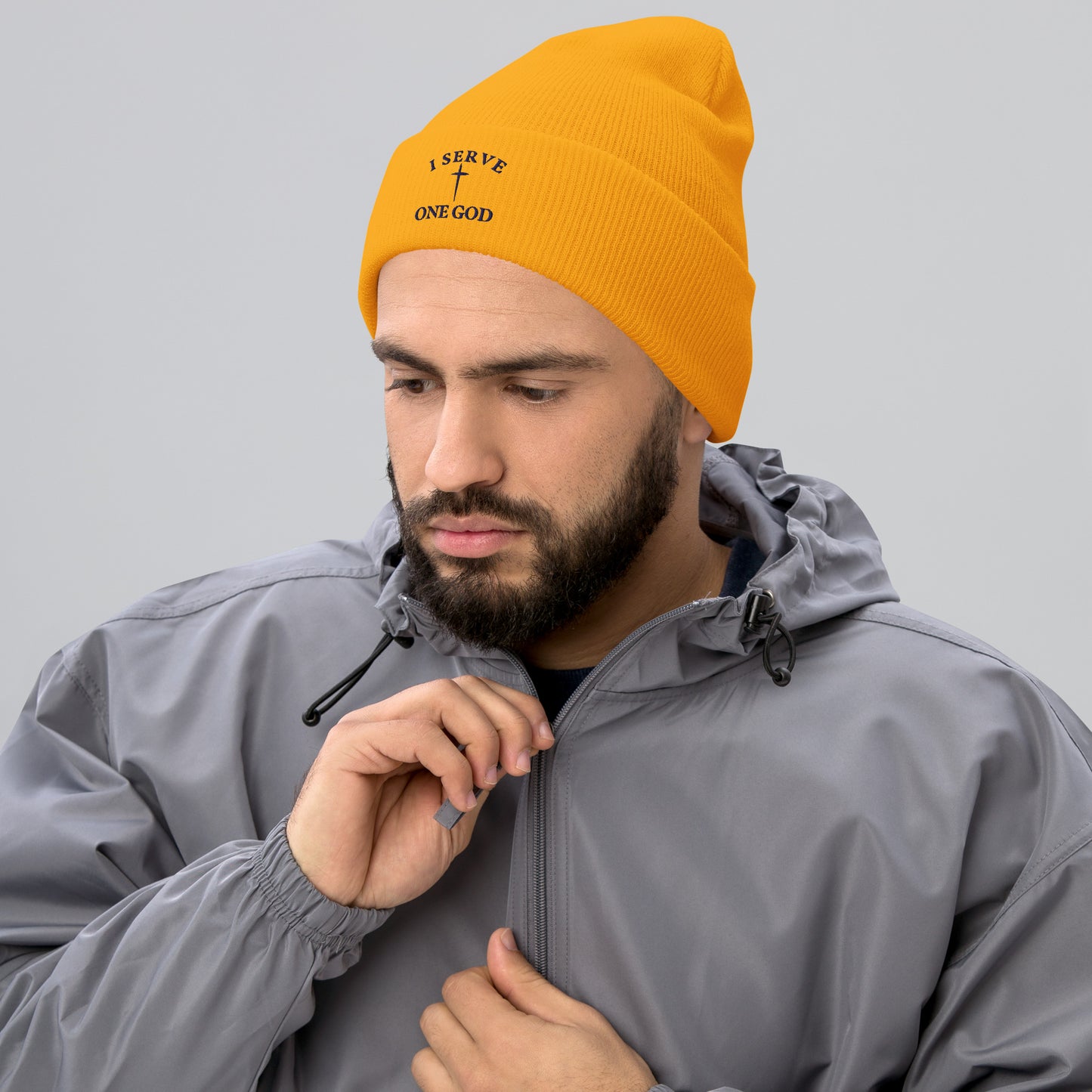 Blue Stitched Serve ONE GOD Cuffed Beanie