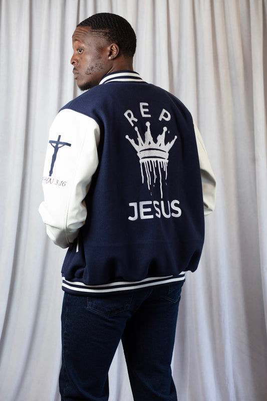 REP KING JESUS ALPHA OMEGA VARSITY JACKET