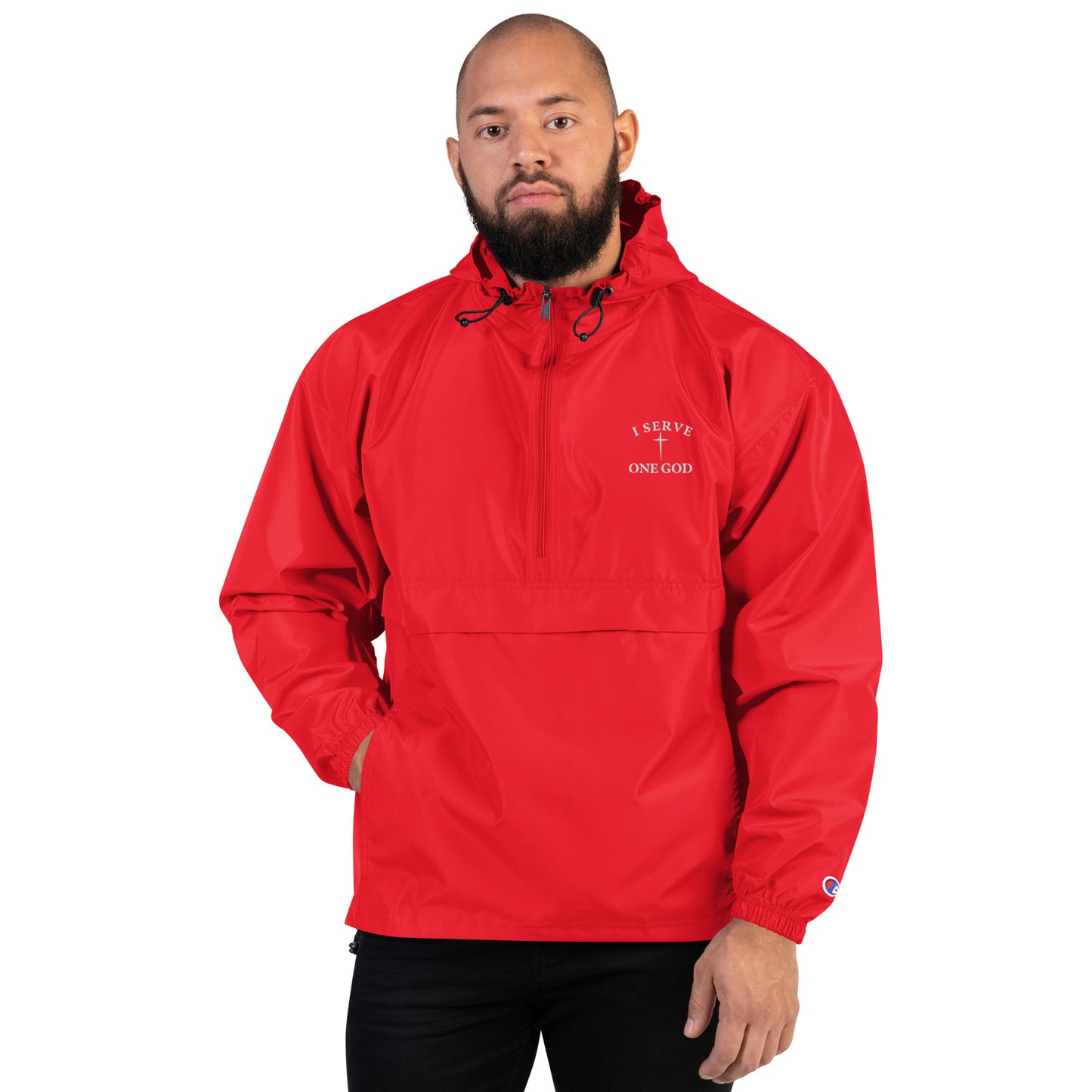 I SERVE ONE GOD Champion/Christian Clothing Collab Packable Jacket